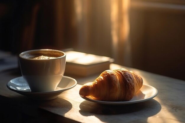 caffè e croissant sul tavolo