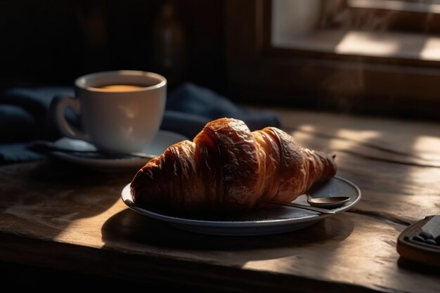 caffè e croissant sul tavolo