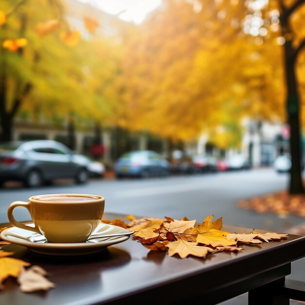 Caffe' e foglie cadute in autunno