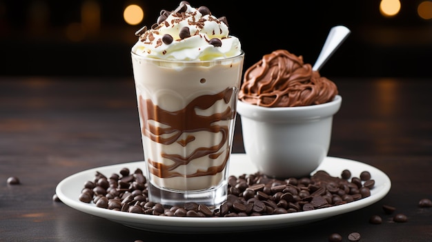 caffè e gelato al cioccolato con panna montata