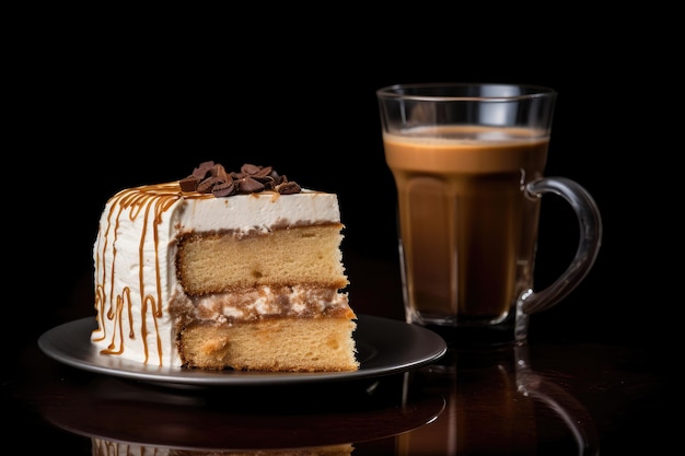 caffè freddo con una fetta di torta Pubblicità professionale Food Photography AI Generated