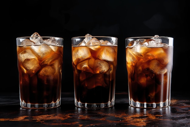 Caffè ghiacciato in bicchieri su sfondo nero