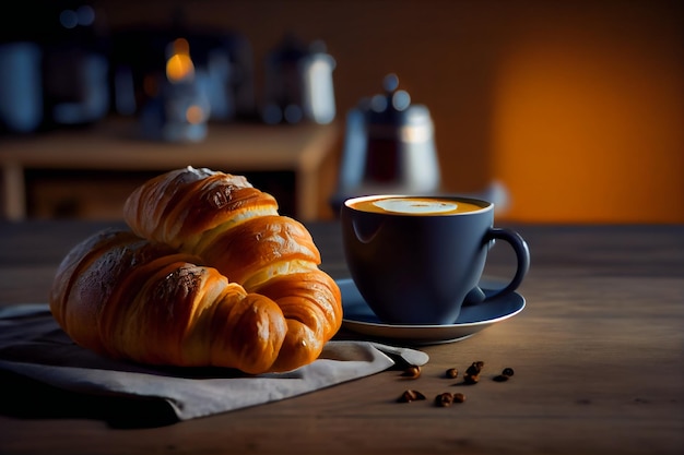 Caffè in tavola con croissant Generative AIxA