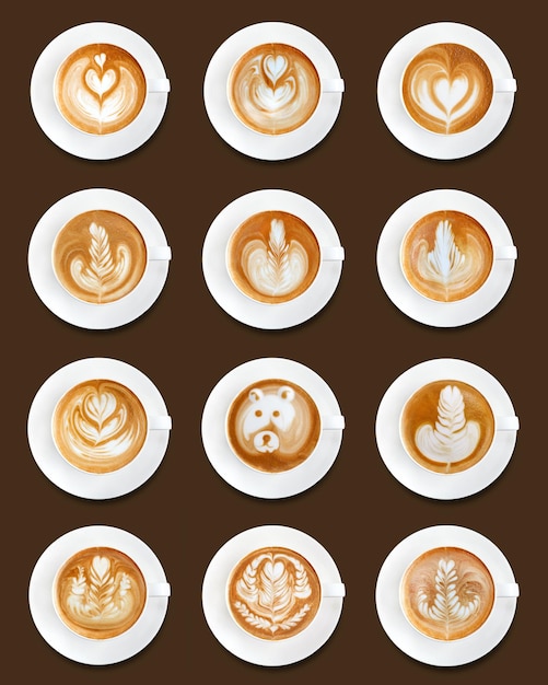 Caffè latte art su sfondo marrone