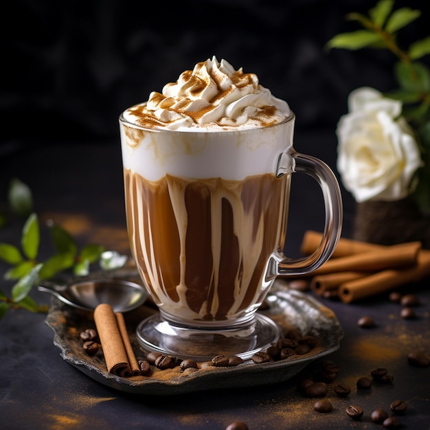 Caffe latte con panna montata