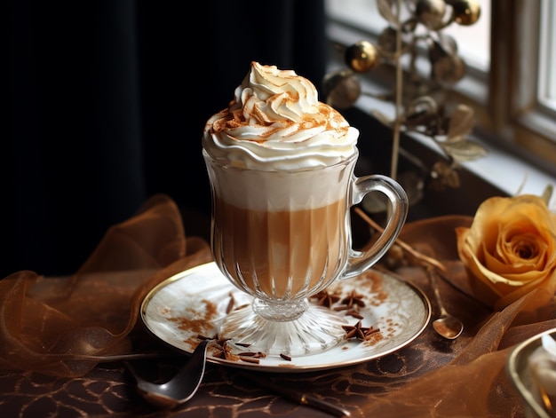 Caffe latte con panna montata