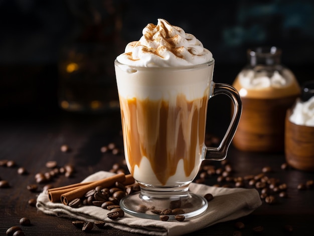 Caffe latte con panna montata