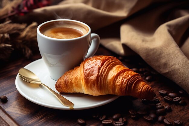 caffè mattutino e croissant francese concetto di colazione