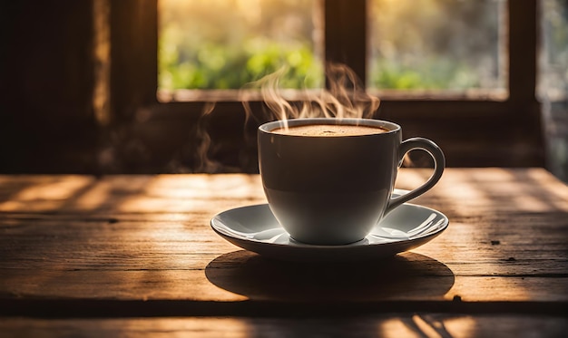 Caffè mattutino in un ambiente rustico