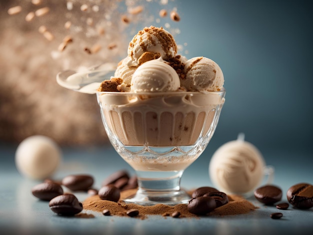 Caffè mocha gelato gelato galleggiante delizioso e rinfrescante amanti del caffè pubblicità cinematografica