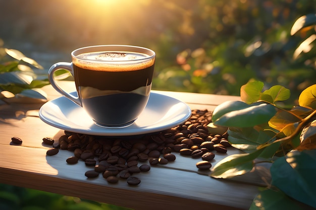 caffè su tavola in natura generato dall'AI