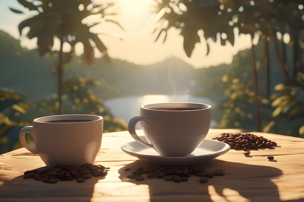 caffè su tavola in natura generato dall'AI