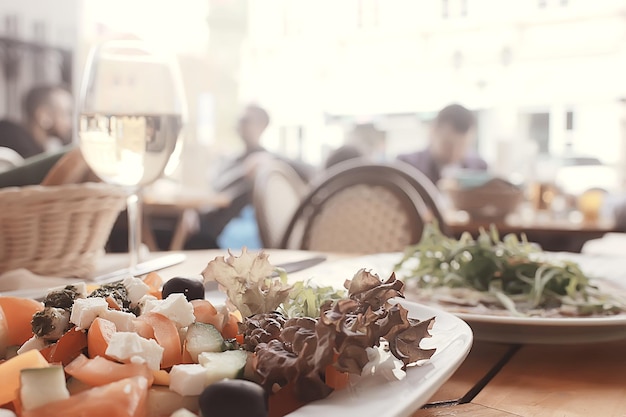 caffè / tavolo all'aperto e servizio in un caffè all'aperto a Parigi, Francia, pasto estivo all'aperto