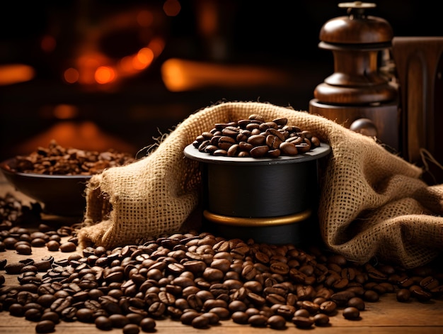 Caffè turco con chicchi di caffè su sfondo concreto