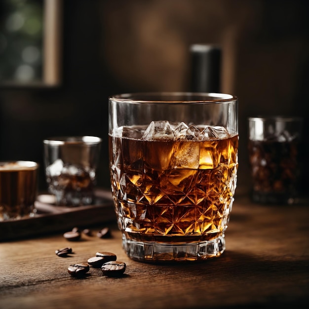 Caffè Whiskey Wet Soda in vetro di legno