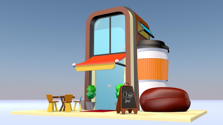 Caffetteria 3D. Modello 3D. Edificio di architettura. Rendering vettoriale 3D. rendering 3D