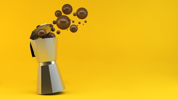 Caffettiera con rendering 3d di bolle