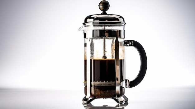 Caffettiera su uno sfondo bianco Caffè in un ai glassgenerative