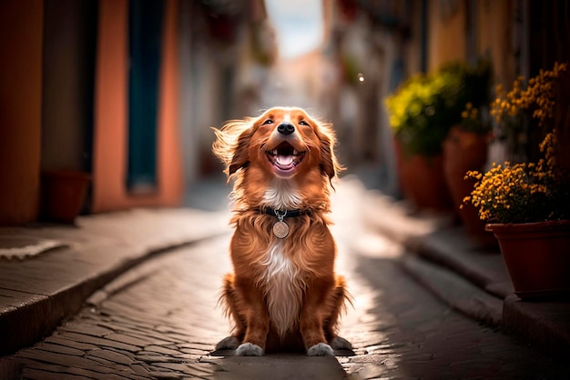 Cagnolino felice in strada d'estate