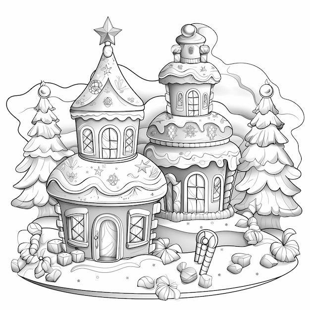 Cake cartoon illustration colorazione pagina del libro di Natale