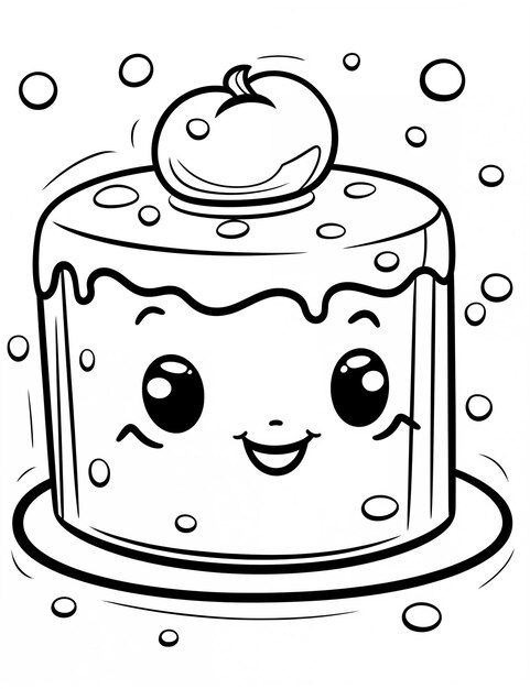 Cake Kawai Libro da colorare foglio di lavoro disegnato a mano per bambini