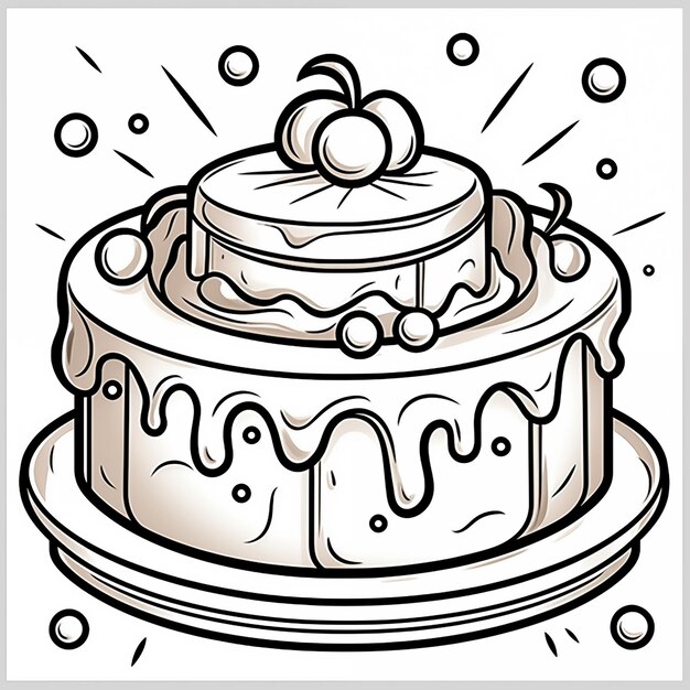 Cake Kawai Libro da colorare foglio di lavoro disegnato a mano per bambini