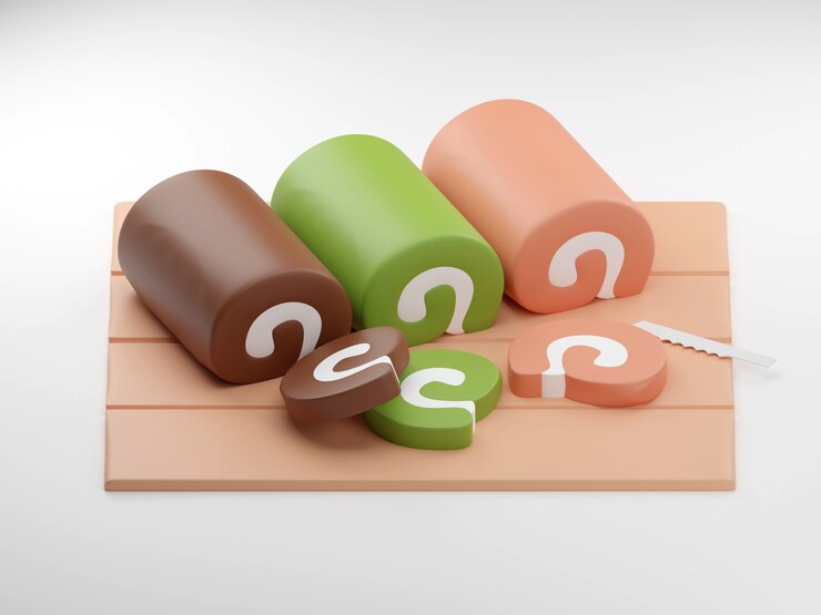 Photo cake roll on background 3d render illustration
