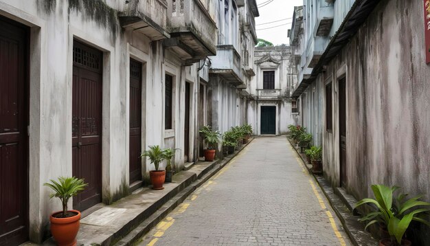 Calcada do Carmo, vicolo in stile coloniale portoghese nella vecchia zona di Taipei di Macao, Cina