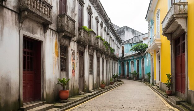 Calcada do Carmo, vicolo in stile coloniale portoghese nella vecchia zona di Taipei di Macao, Cina