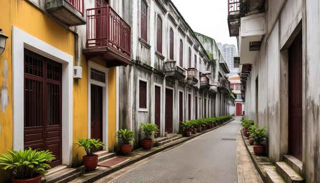 Calcada do Carmo, vicolo in stile coloniale portoghese nella vecchia zona di Taipei di Macao, Cina