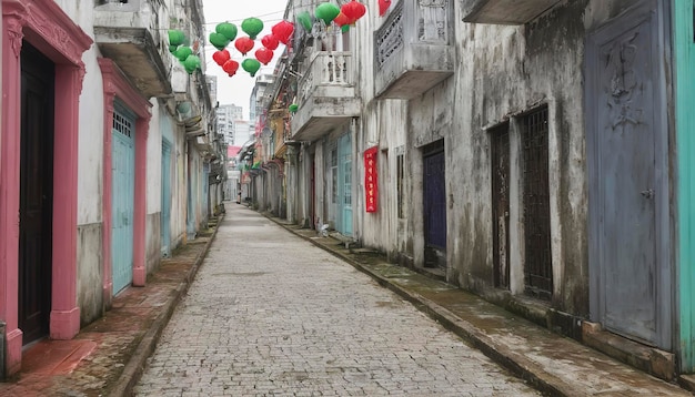 Calcada do Carmo, vicolo in stile coloniale portoghese nella vecchia zona di Taipei di Macao, Cina