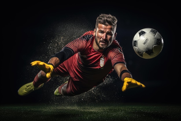 Calciatore che fa un calcio in tuffo salva ai generato