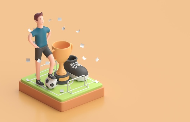 Calciatore con rendering 3D del trofeo