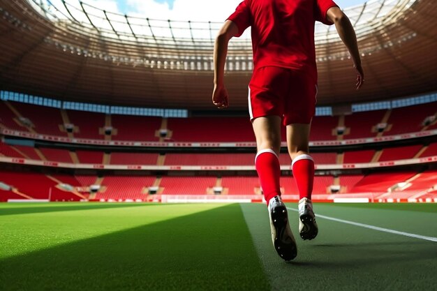 Calciatore dinamico in azione allo stadio IA generativa