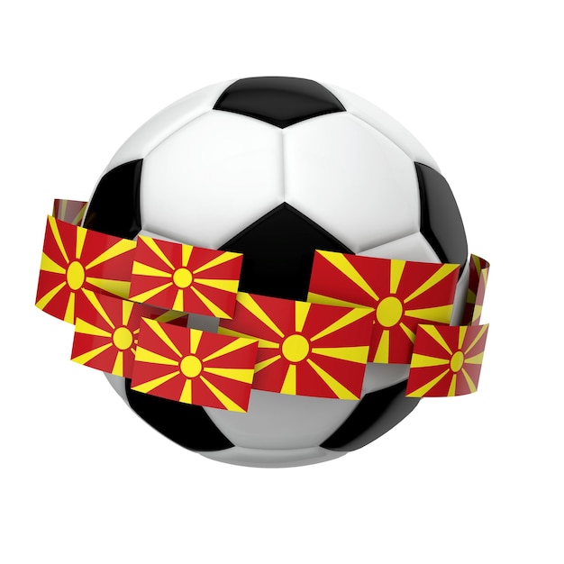 Calcio calcio con bandiera Macedonia su sfondo bianco semplice Rendering 3D