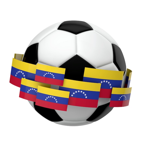 Calcio calcio con bandiera venezuelana su sfondo bianco semplice Rendering 3D