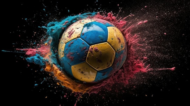 Calcio con esplosione di polvere colorata AI generativa