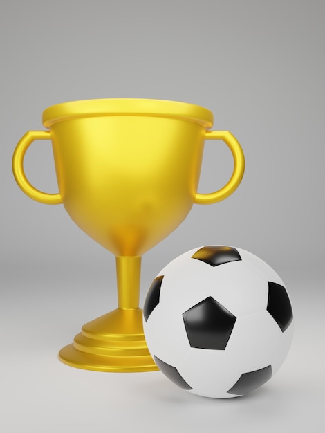 Calcio con il rendering 3D del trofeo d'oro