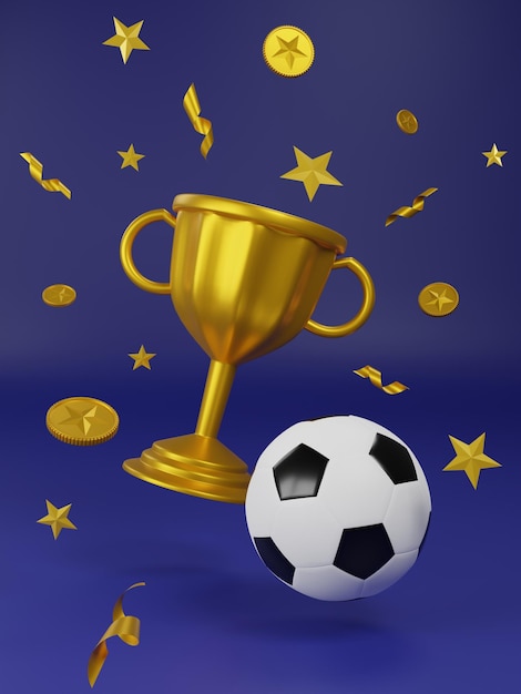 Calcio con il rendering 3D del trofeo d'oro