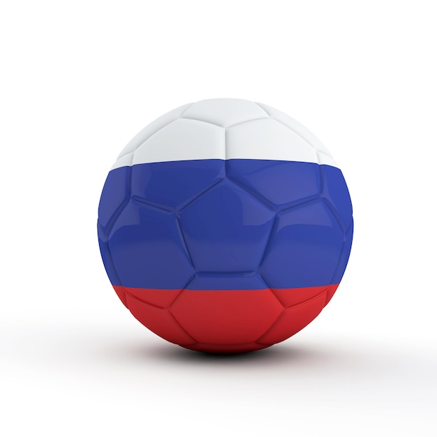 Calcio della bandiera della Russia contro un semplice sfondo bianco Rendering 3D