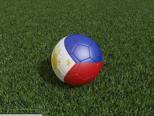 Calcio in bandiera delle Filippine su erba verde rendering 3d