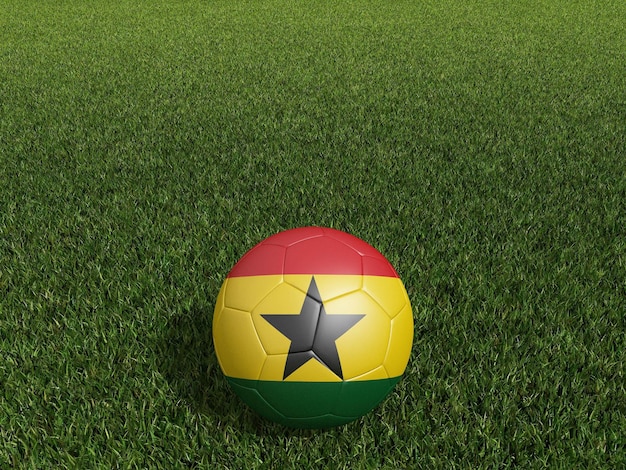 Calcio in Ghana bandiera su erba verde rendering 3d