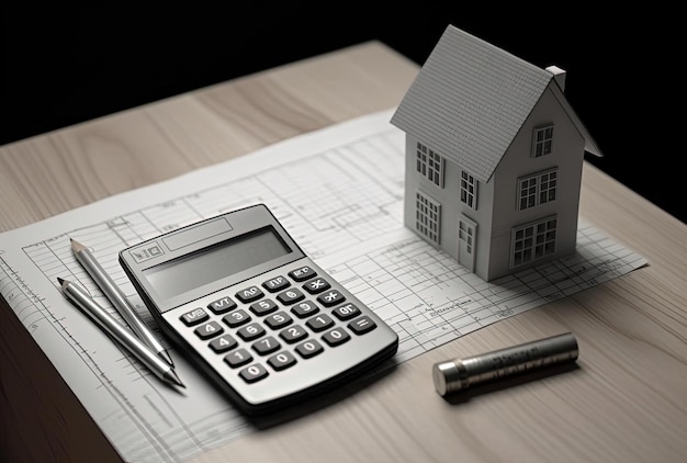 calcolatrice ipotecaria con penna e casa in tabella nello stile di sfondi minimalisti