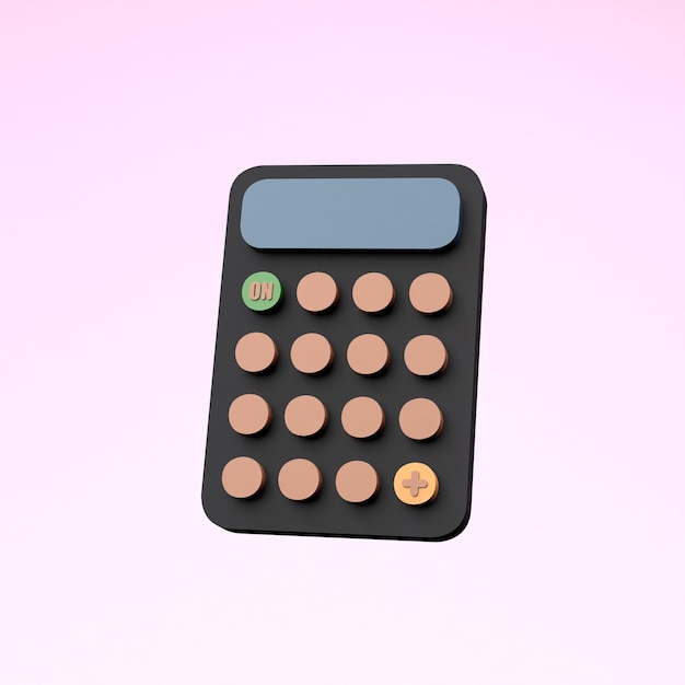 Calcolatrice su sfondo rosa 3d rendering illustrazione