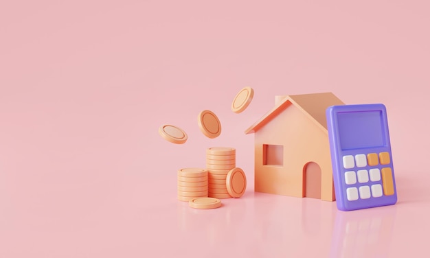 Calcolo dei costi di investimento della proprietà Calcolo del mutuo della casa Prestiti alle imprese per la finanza residenziale economia della casa della proprietà immobiliare concetto di mutuo 3d rendering illustrazione