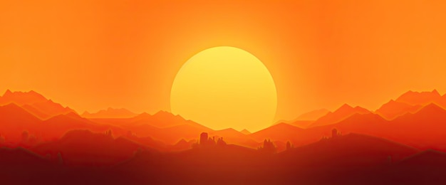 Caldo tramonto con un sole rosso sullo sfondo in estate IA generativa