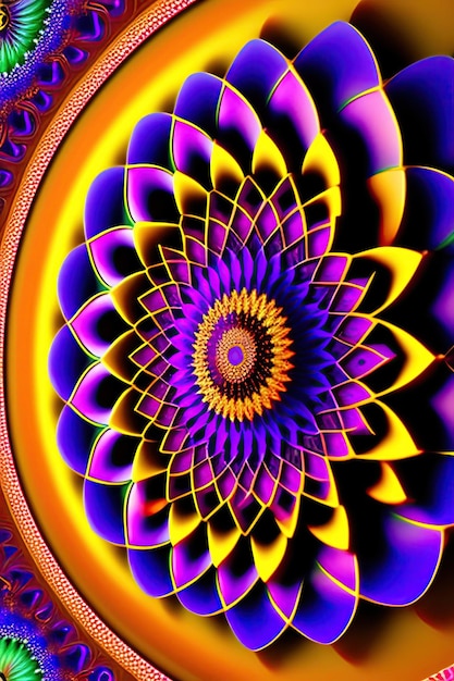 Caleidoscopio di colori Design 3D Mandala circolare Texture Nastro circolare oro e viola