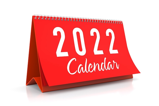 Calendario 2022. Isolato su bianco. Rendering 3D