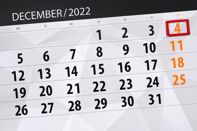 Calendario 2022 scadenza giorno mese organizzatore pagina data dicembre domenica numero 4