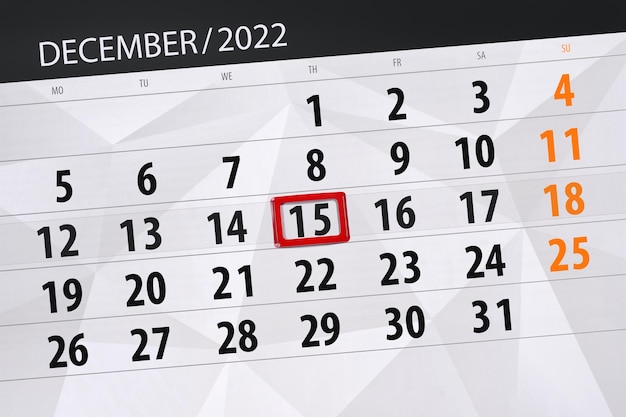 Calendario 2022 scadenza giorno mese organizzatore pagina data dicembre giovedì numero 15